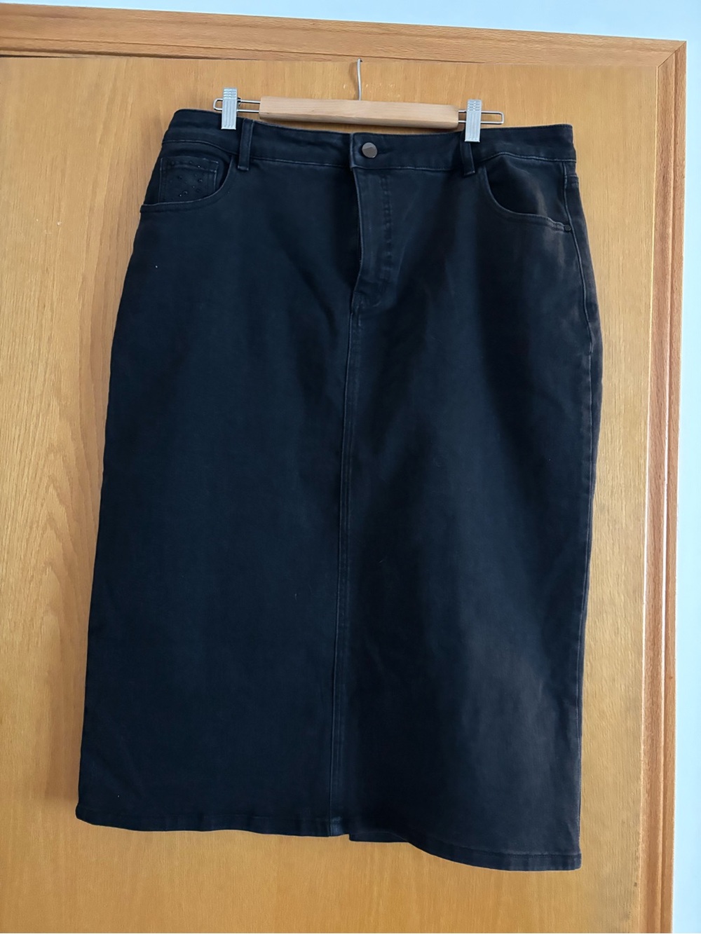Laura Black Pencil Denim Skirt with Subtle Pocket Detail